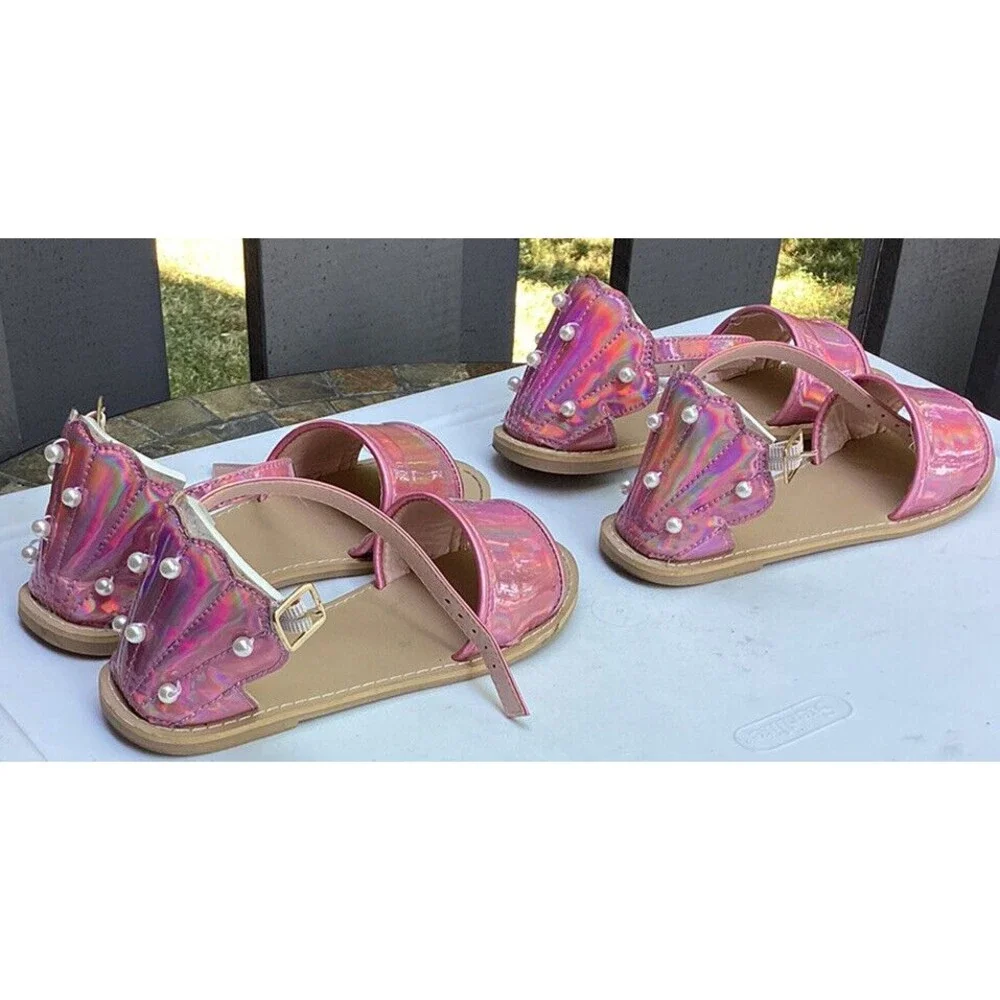 crewcuts girls pink sandals Pearls Shell Back Design Big Girls Sz 1